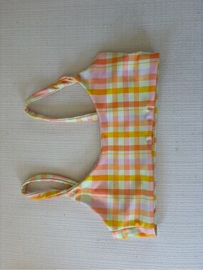 Skatie Plaid Bikini Top in Pink, Yellow & Orange